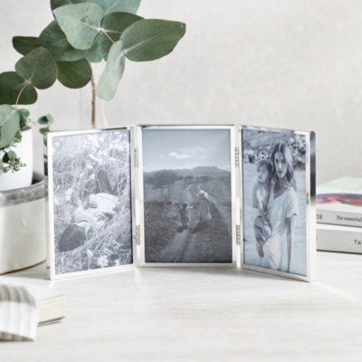 Triple Aperture Hinged Fine Silver Photo Frame – 4x6”