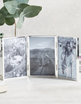 Triple Aperture Hinged Fine Silver Photo Frame – 4x6”