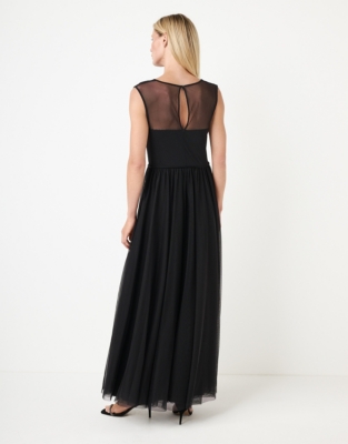 Tulle Jersey Maxi V-Neck Dress