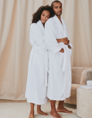 Unisex Cotton Classic Robe Robes Dressing Gowns The White