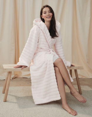 Unisex Hooded Ribbed Hydrocotton Robe - Pale Pink