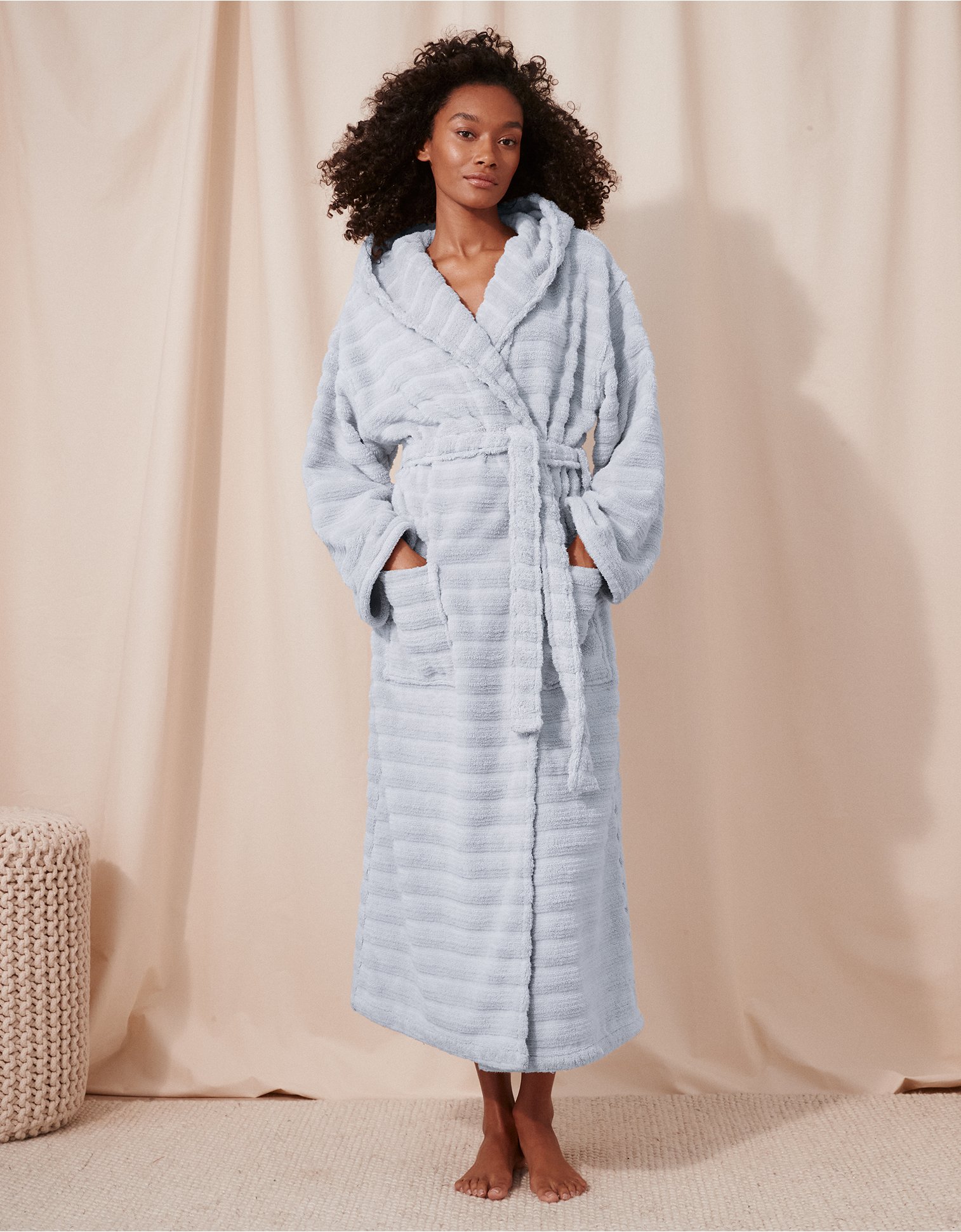 Unisex Hooded Ribbed Hydrocotton Robe Pearl XS The White Company Clothing Loungewear Bathrobes 