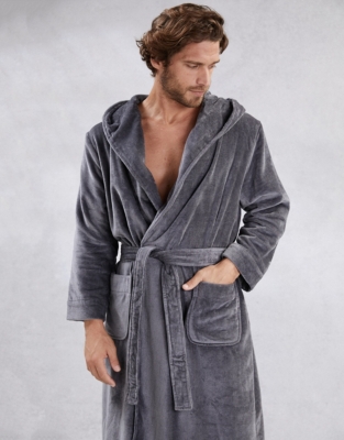 Unisex Hooded Velour Robe | Nightwear & Robes Sale | The White Company UK