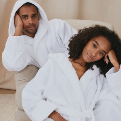 Unisex Organic Cotton Hydrocotton Hooded Robe Robes Dressing Gowns The White Company UK