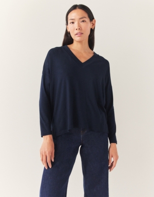 V-Neck Batwing Jersey Top - Midnight