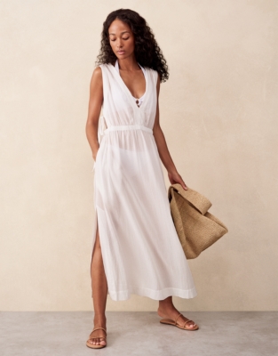 V-Neck Beach Dress - Porcelain