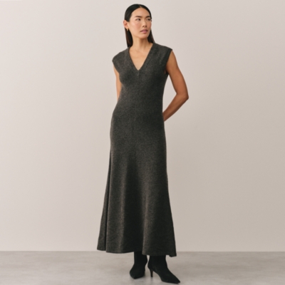 V-Neck Engineered Knitted Dress with Wool