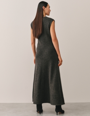 V-Neck Engineered Knitted Dress with Wool