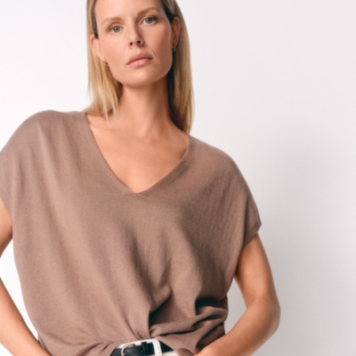 V-Neck Knitted T-shirt with Recycled Cotton