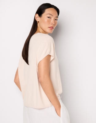 V-Neck Knitted T-shirt with Recycled Cotton - Shell