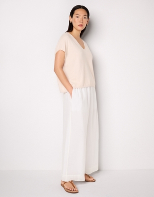 V-Neck Knitted T-shirt with Recycled Cotton - Shell