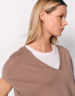 V-Neck Knitted T-shirt with Recycled Cotton - Mouse
