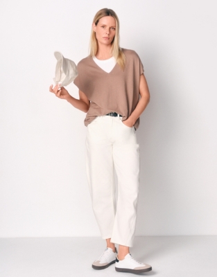 V-Neck Knitted T-shirt with Recycled Cotton - Mouse