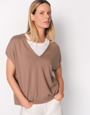 V-Neck Knitted T-shirt with Recycled Cotton - Mouse