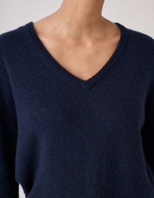 V-Neck Knitted Tee with Cashmere - Navy