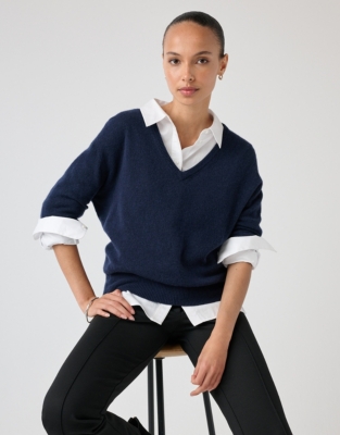 V-Neck Knitted Tee with Cashmere