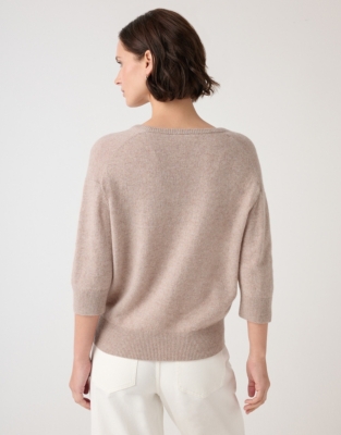 V-Neck Knitted Tee with Cashmere - Walnut