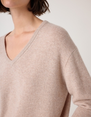 V-Neck Knitted Tee with Cashmere - Walnut