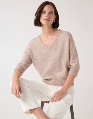 V-Neck Knitted Tee with Cashmere - Walnut