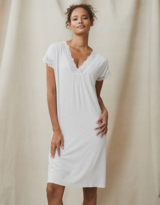 VNeck Lace Jersey Nightie Nightwear & Robes Sale The White Company UK