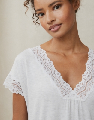 VNeck Lace Jersey Pajama Set Sleepwear The White Company US