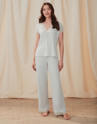 VNeck Lace Jersey Pajama Set Pajamas The White Company US