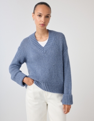 V-Neck Loose Tension Jumper with Alpaca