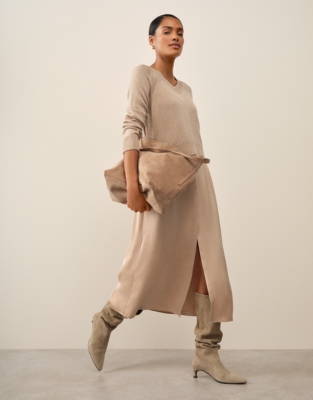 V-Neck Mixed Media Dress