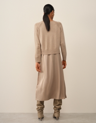 V-Neck Mixed Media Dress - Wheat Dust