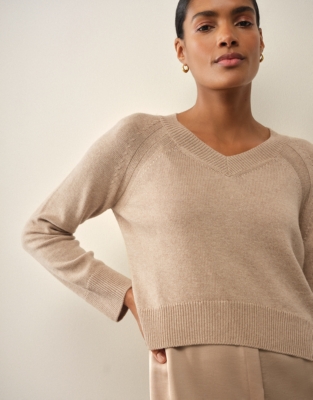 V-Neck Mixed Media Dress - Wheat Dust