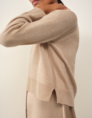 V-Neck Mixed Media Dress - Wheat Dust