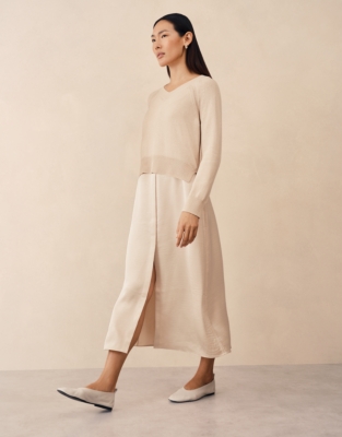 V-Neck Mixed Media Dress