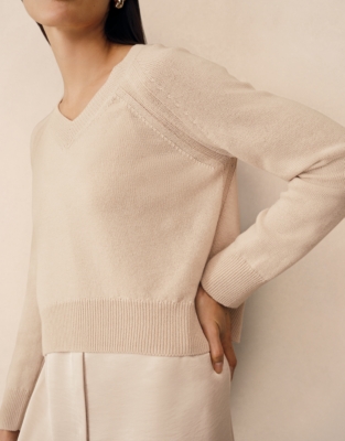 V-Neck Mixed Media Dress - Dove