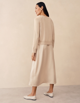 V-Neck Mixed Media Dress - Dove