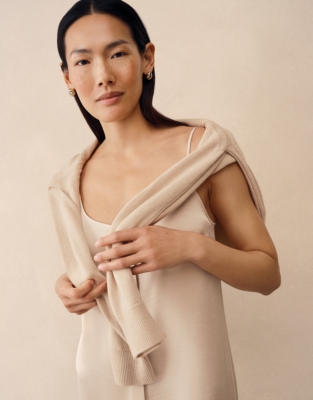 V-Neck Mixed Media Dress - Dove