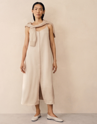 V-Neck Mixed Media Dress - Dove