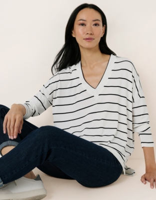 V-Neck Stripe Batwing Jersey Top