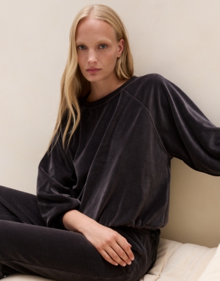 Velour Tie-Waist Sweatshirt