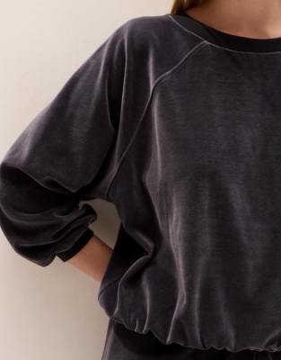 Velour Tie-Waist Sweatshirt