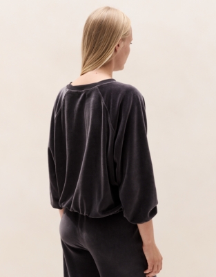 Velour Tie-Waist Sweatshirt