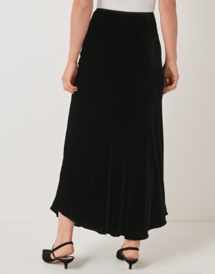 Velvet Bias Midi Skirt with Silk