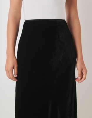 Velvet Bias Midi Skirt with Silk