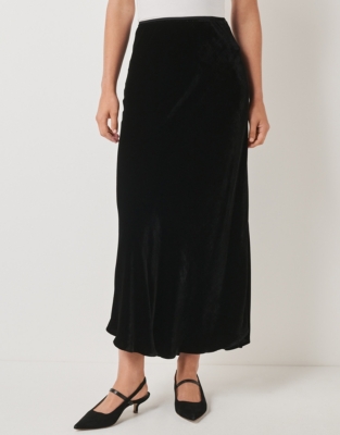 Velvet Bias Midi Skirt with Silk