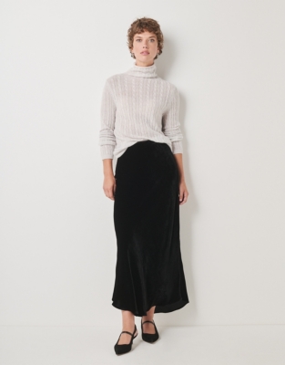 Velvet Bias Midi Skirt with Silk