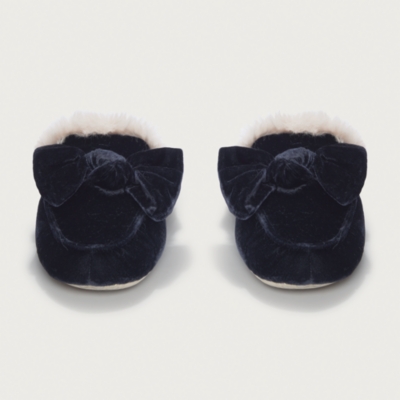 Velvet Bow Faux Fur Slider Slippers