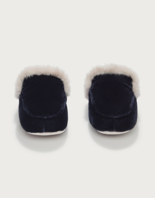 Velvet Bow Faux Fur Slider Slippers