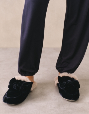 Velvet Bow Slider Slipper