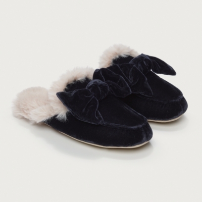 Velvet Bow Slider Slippers