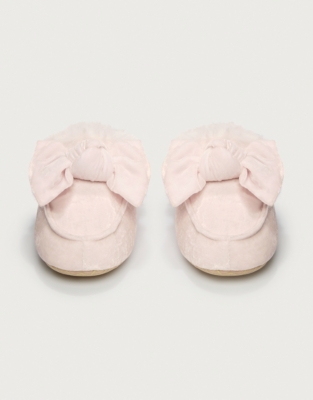 Velvet Bow Slider Slippers - Pale Pink