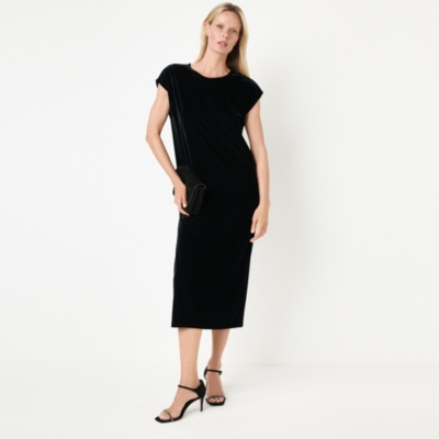 Velvet Extended Shoulder Tie Back Jersey Dress